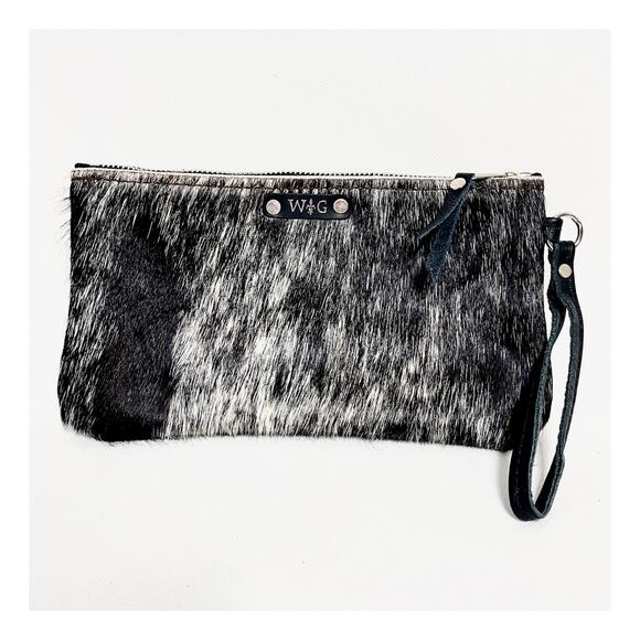 W&G Handbags - W&G Wild Goose Cowhide Leather Wristlet Hair On Hide Black White Rustic Cowgirl